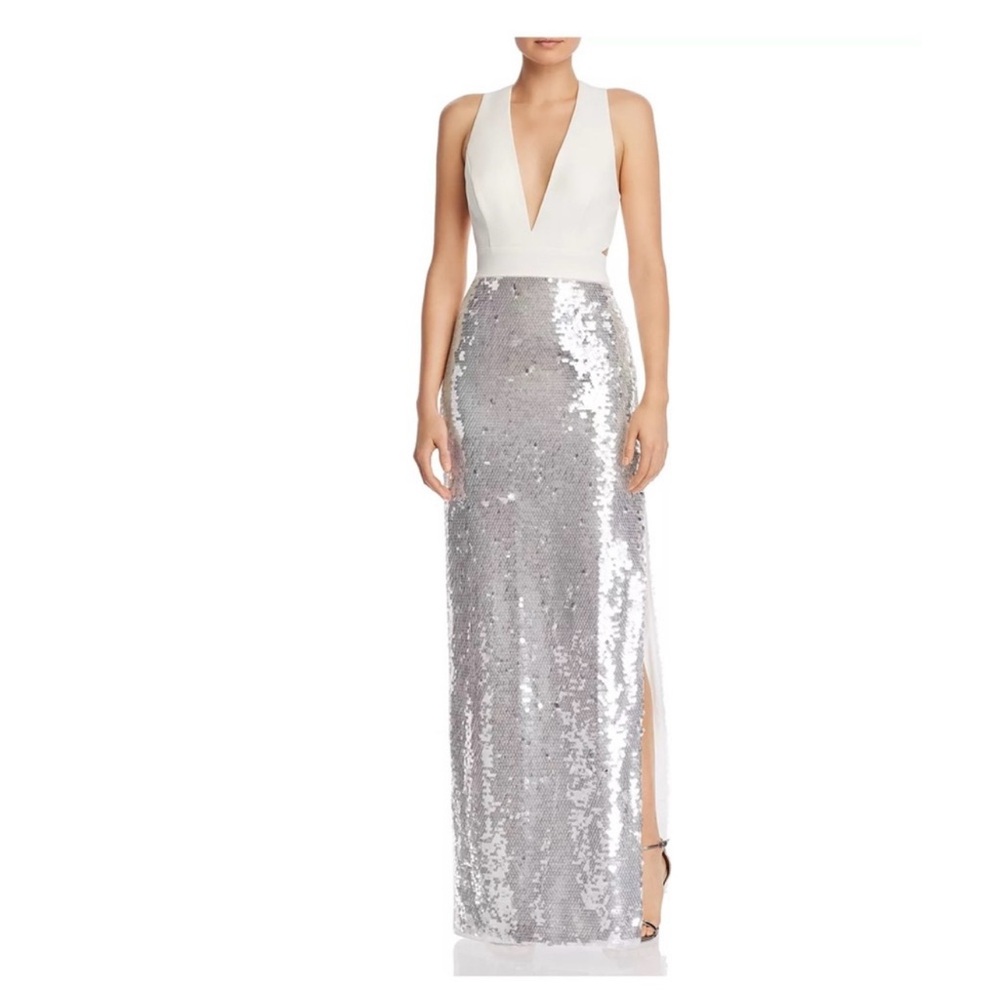 Aidan by Aidan Mattox White and Silver Sequin Dress